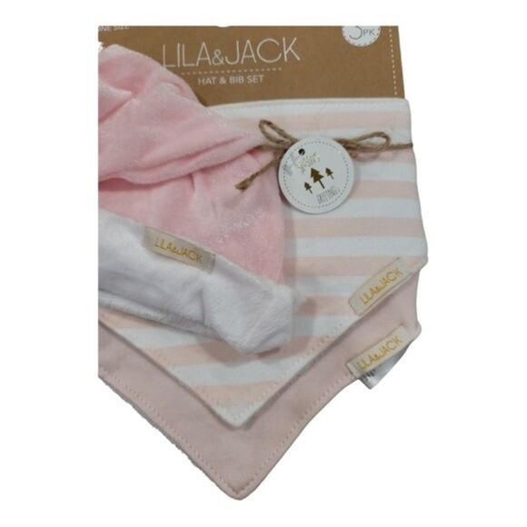 Lila & Jack Set Of 2-   3 pack Pink Holiday Bib &Hat Set - Picture 4 of 5